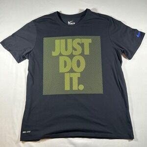 Nike Dri-FIT Just Do It Graphic T-Shirt Mens XL Black Neon Yellow Athletic Cut